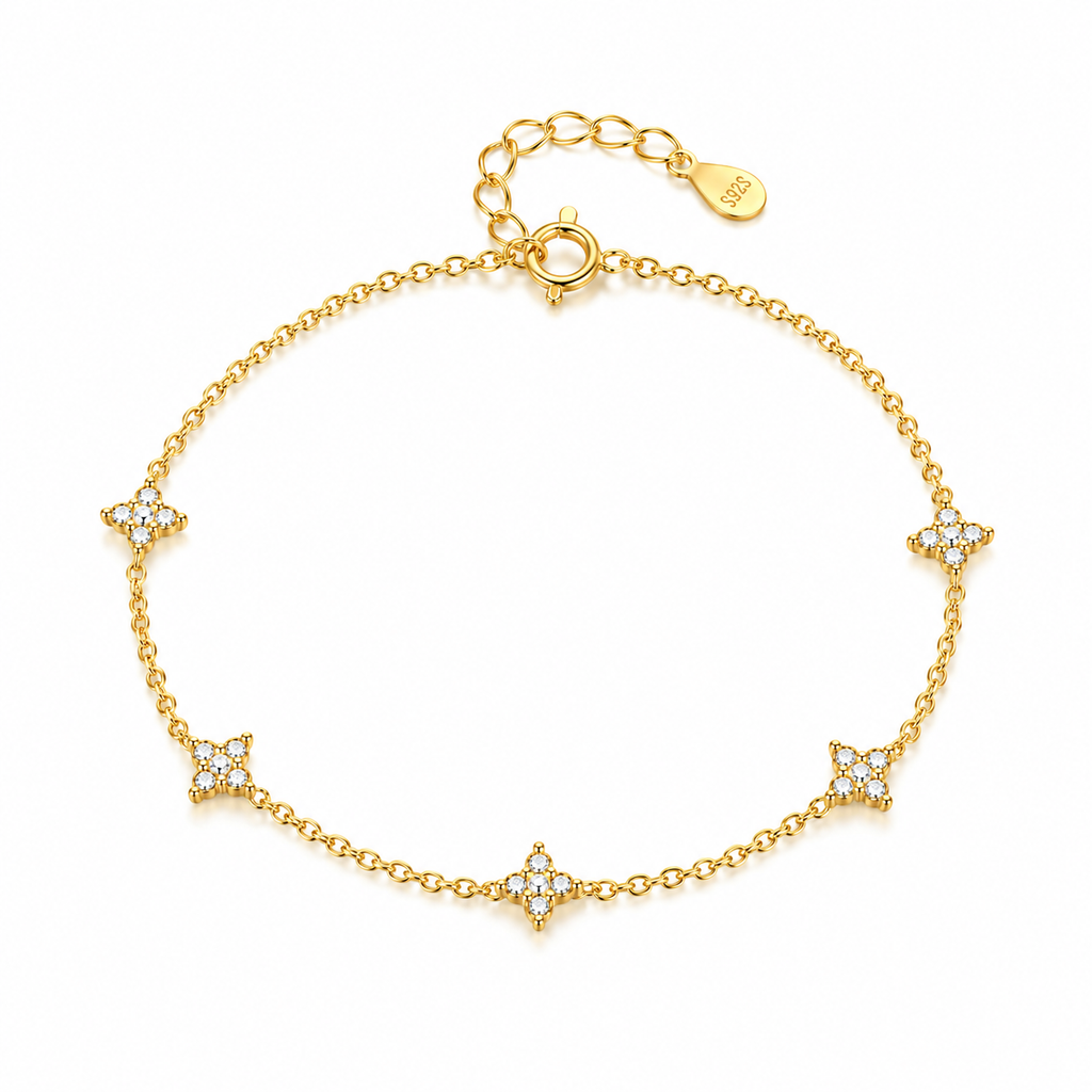 925 Sterling Silver CZ Mini Flower Bracelet Women Dainty Pave Chain Gift Her