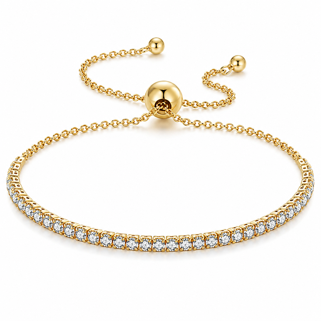 925 Sterling Silver CZ Tennis Bracelet Women Adjustable Slider Gold Silver