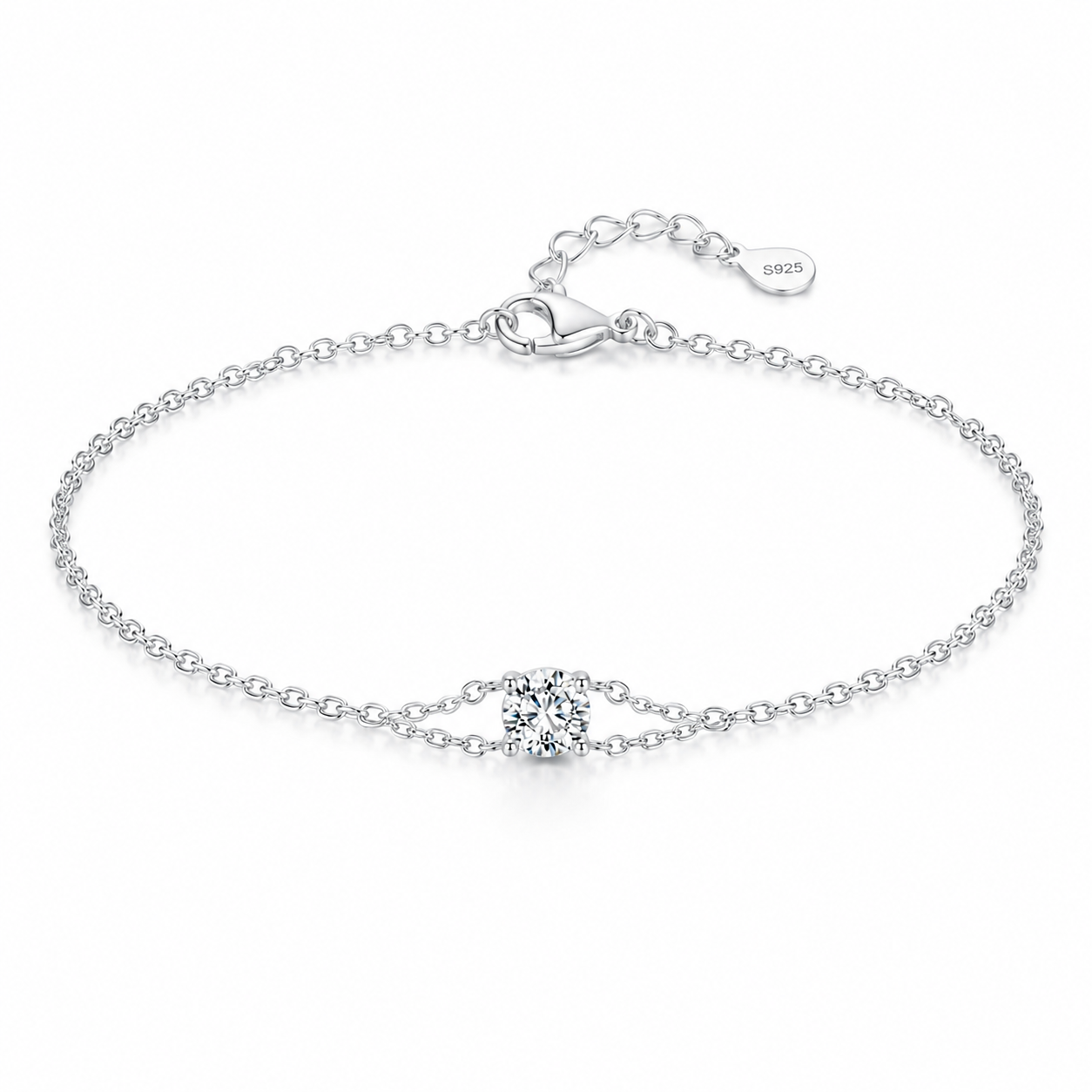 925 Sterling Silver 1CT D Color Moissanite Double Layer Bracelet Women Bridal