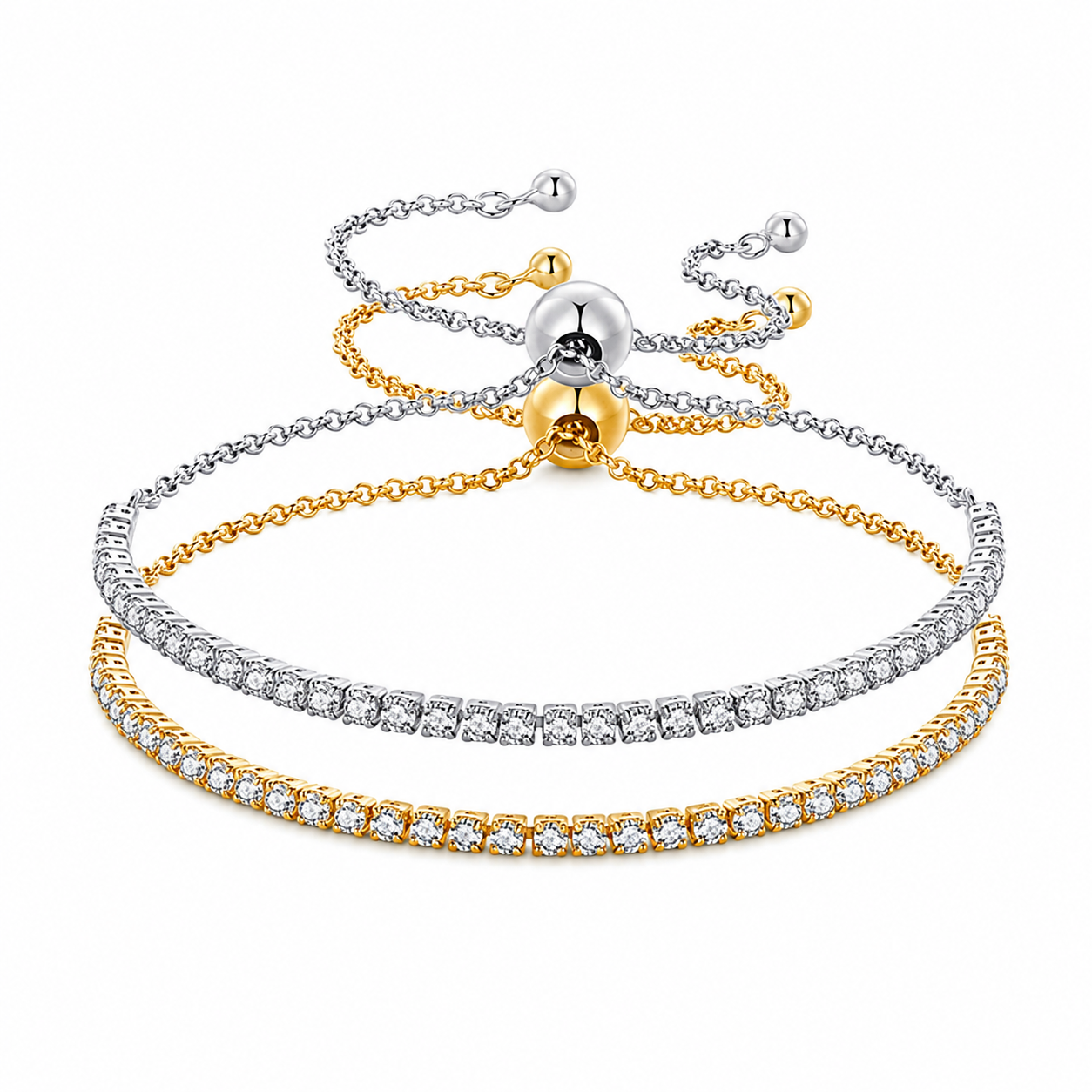 925 Sterling Silver CZ Tennis Bracelet Women Adjustable Slider Gold Silver
