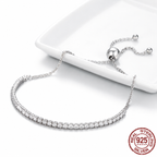 925 Sterling Silver CZ Tennis Bracelet Women Adjustable Slider Gold Silver