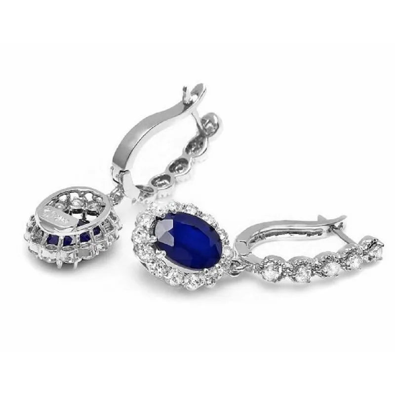 Royal Blue Teardrop Earrings – Halo Cubic Zirconia Statement Earrings