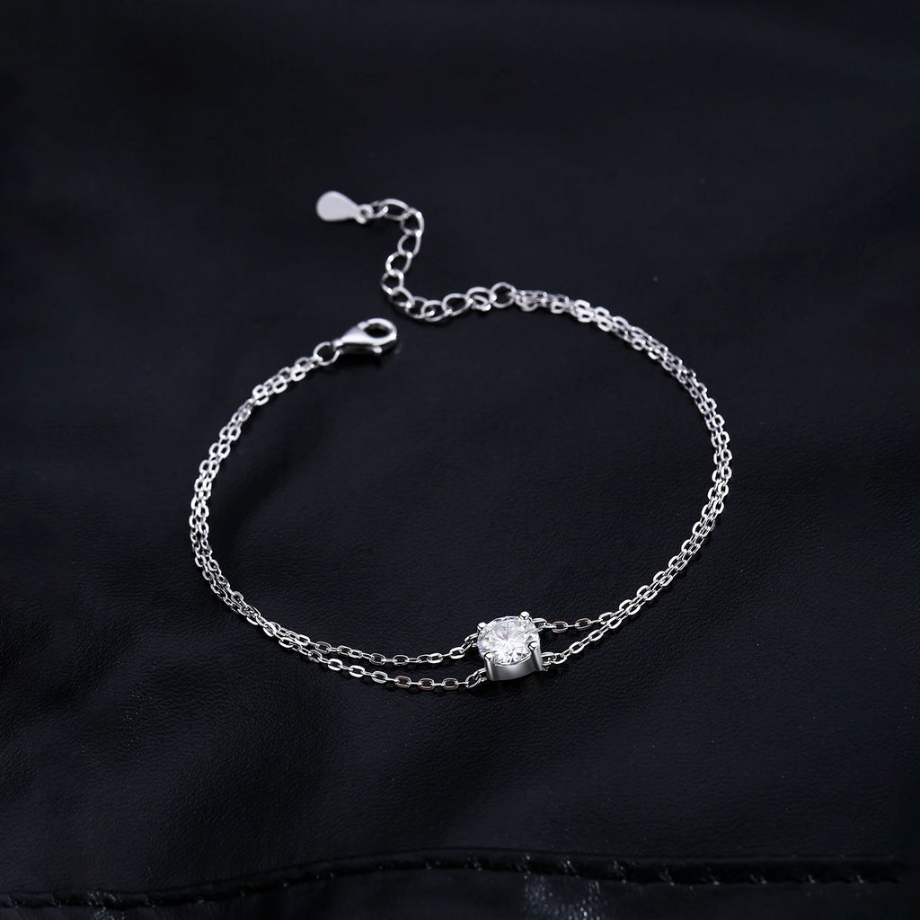 925 Sterling Silver 1CT D Color Moissanite Double Layer Bracelet Women Bridal