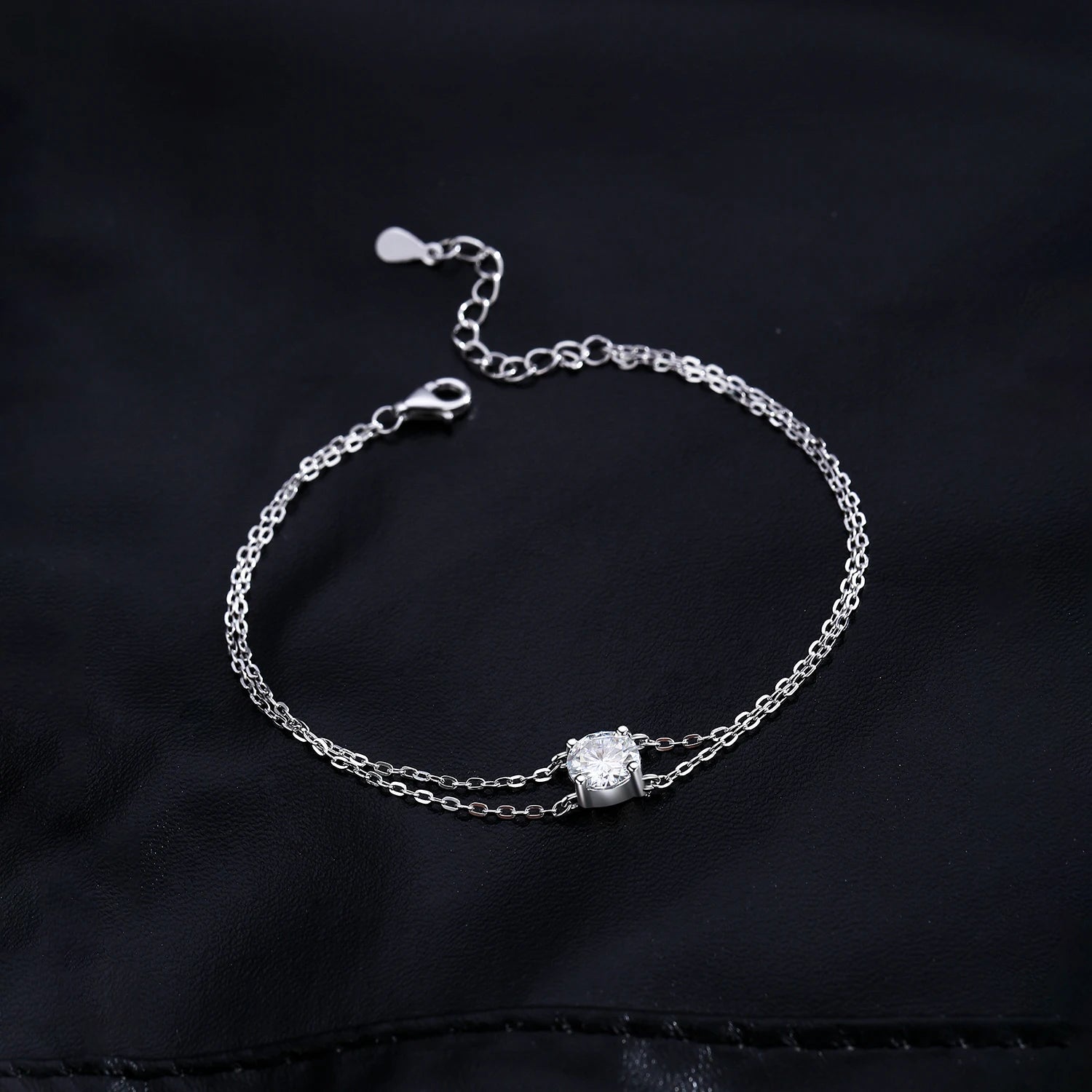 925 Sterling Silver 1CT D Color Moissanite Double Layer Bracelet Women Bridal