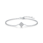 925 Sterling Silver CZ Four Leaf Clover Bracelet Women Dainty Stackable Gift