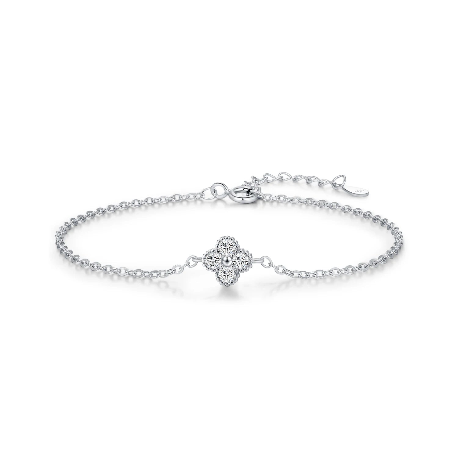 925 Sterling Silver CZ Four Leaf Clover Bracelet Women Dainty Stackable Gift