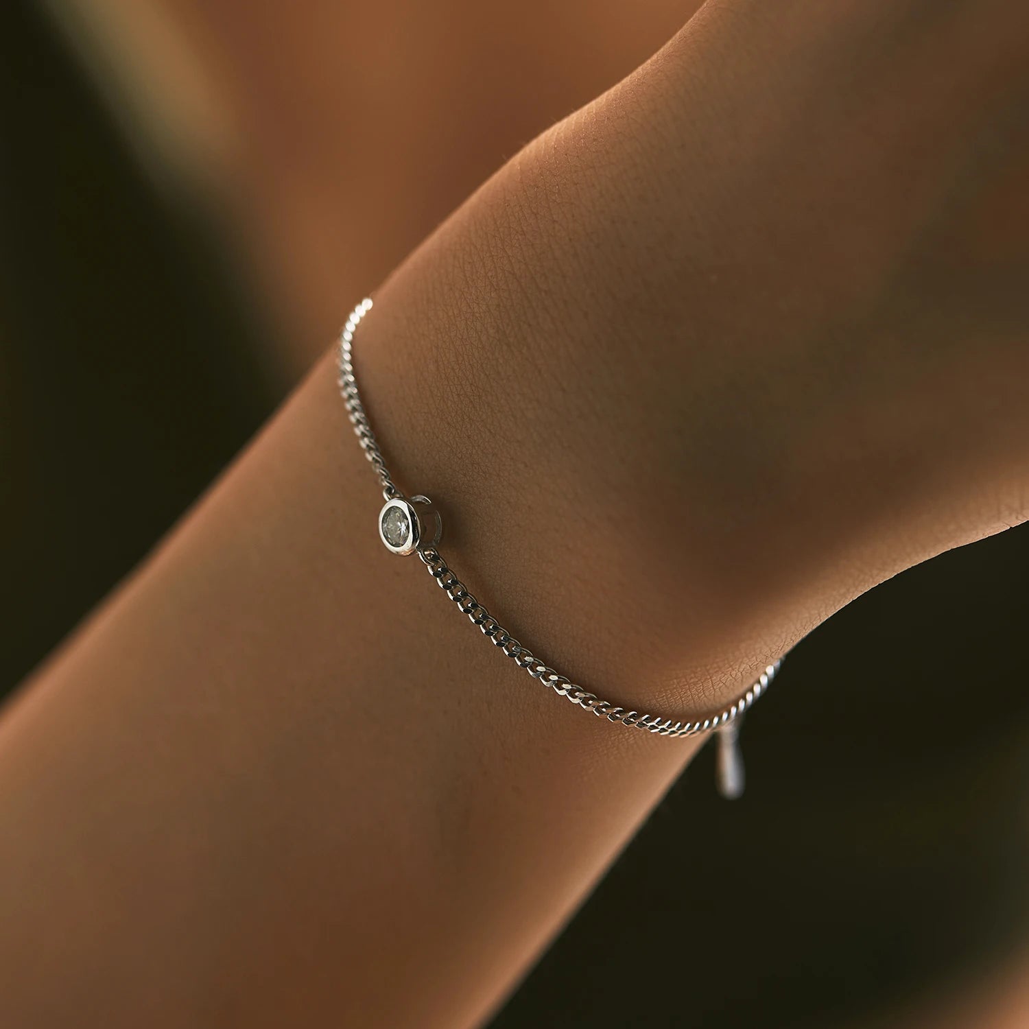 925 Sterling Silver 0.25CT Moissanite Bezel Bracelet Women Elegant Chain Gift