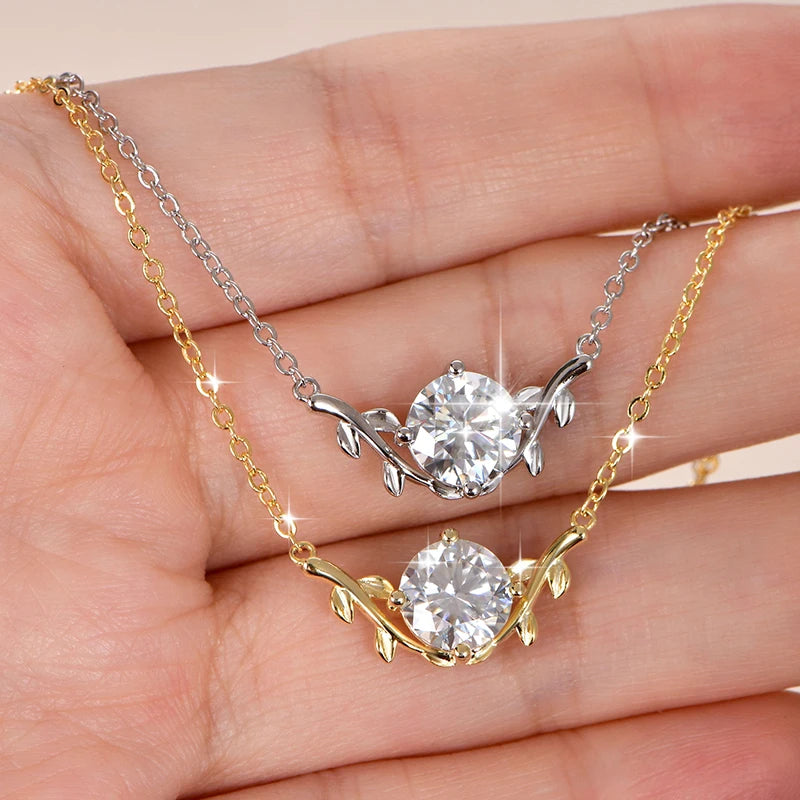 Certified 2CT Moissanite Necklace – Elegant Leaf Design Pendant for Women