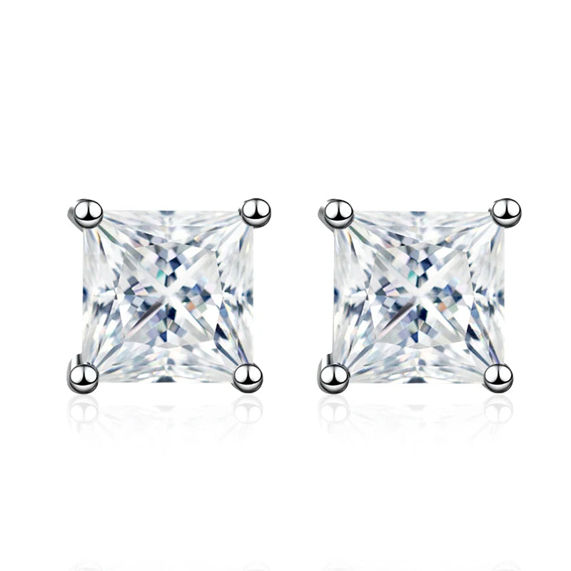 Princess Cut Moissanite Stud Earrings – 925 Sterling Silver D Color VVS1