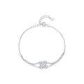 925 Sterling Silver CZ Double Layer Heart Flower Bracelet Women Adjustable