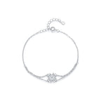 925 Sterling Silver CZ Double Layer Heart Flower Bracelet Women Adjustable
