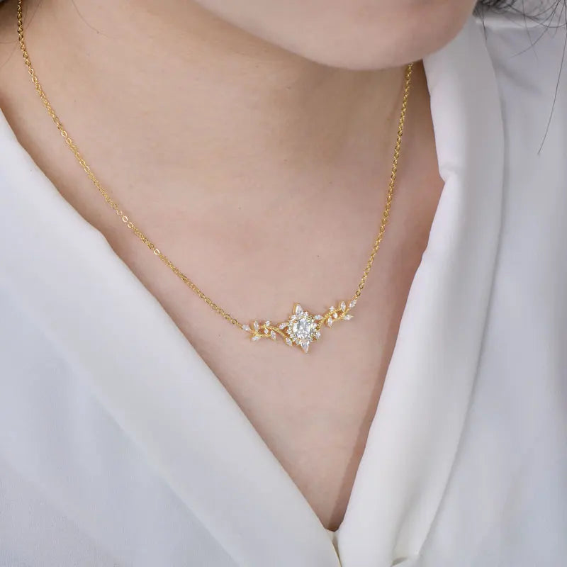 Certified Moissanite Floral Necklace – 14K Gold Filled Luxury Pendant for Women