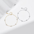 925 Sterling Silver CZ Mini Flower Bracelet Women Dainty Pave Chain Gift Her