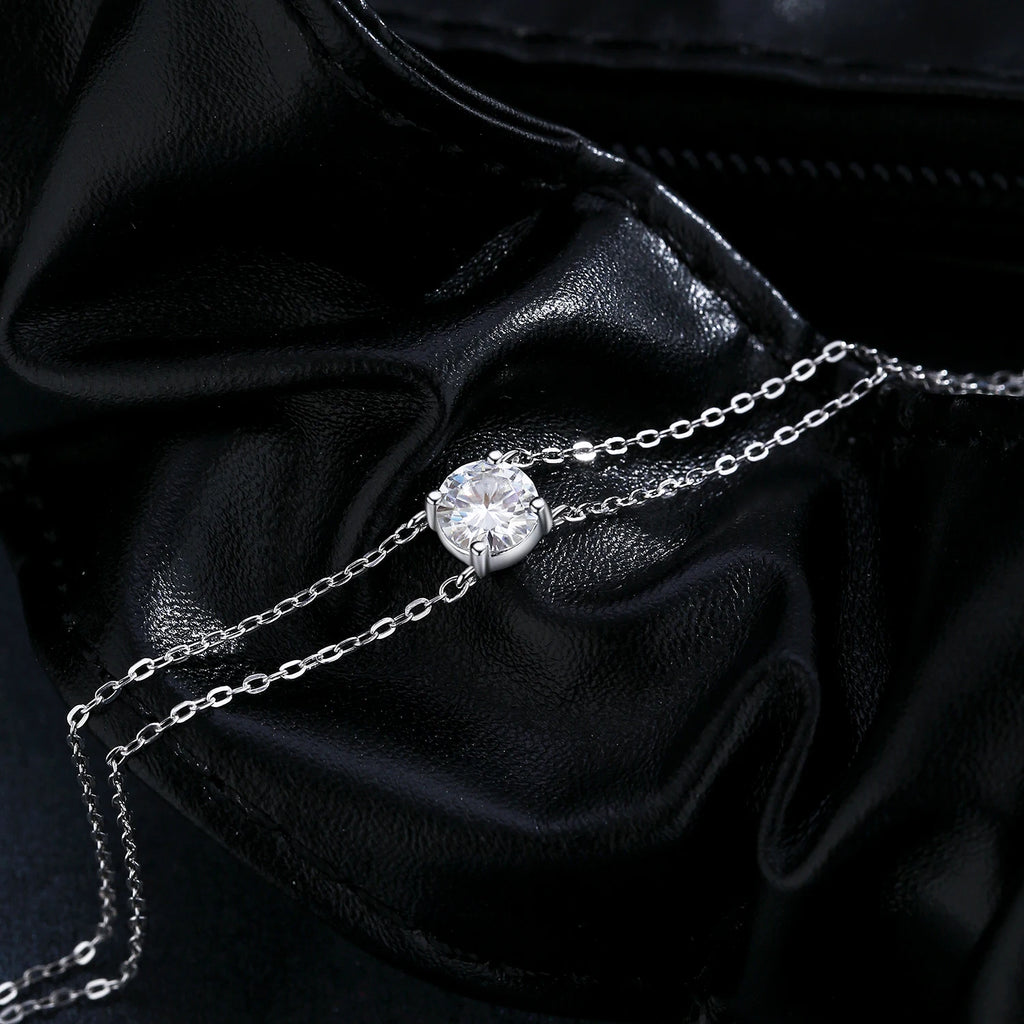 925 Sterling Silver 1CT D Color Moissanite Double Layer Bracelet Women Bridal