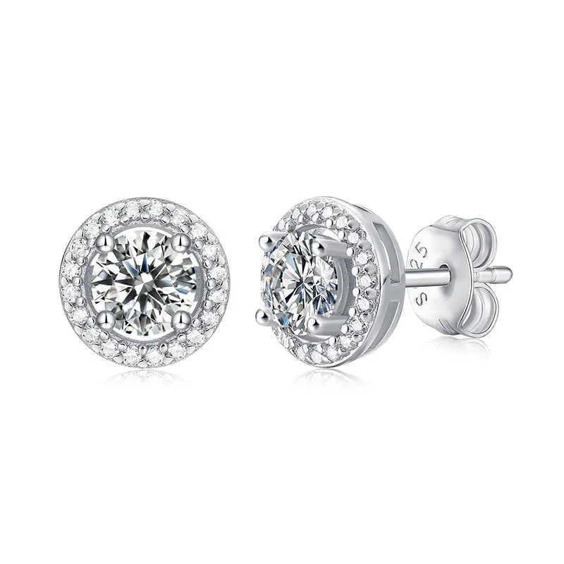 Luxury Halo Moissanite Earrings – Brilliant 925 Sterling Silver Jewelry