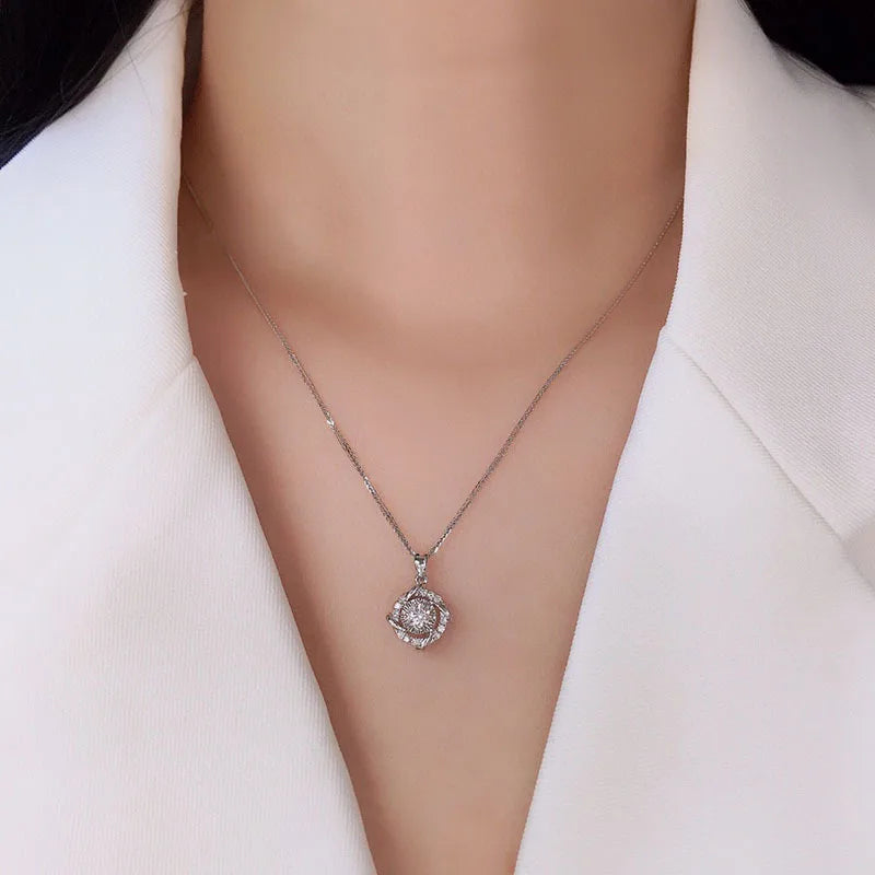 925 Sterling Silver 1CT D VVS1 Moissanite Dancing Pendant Necklace Women Gift
