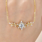 Certified Moissanite Floral Necklace – 14K Gold Filled Luxury Pendant for Women