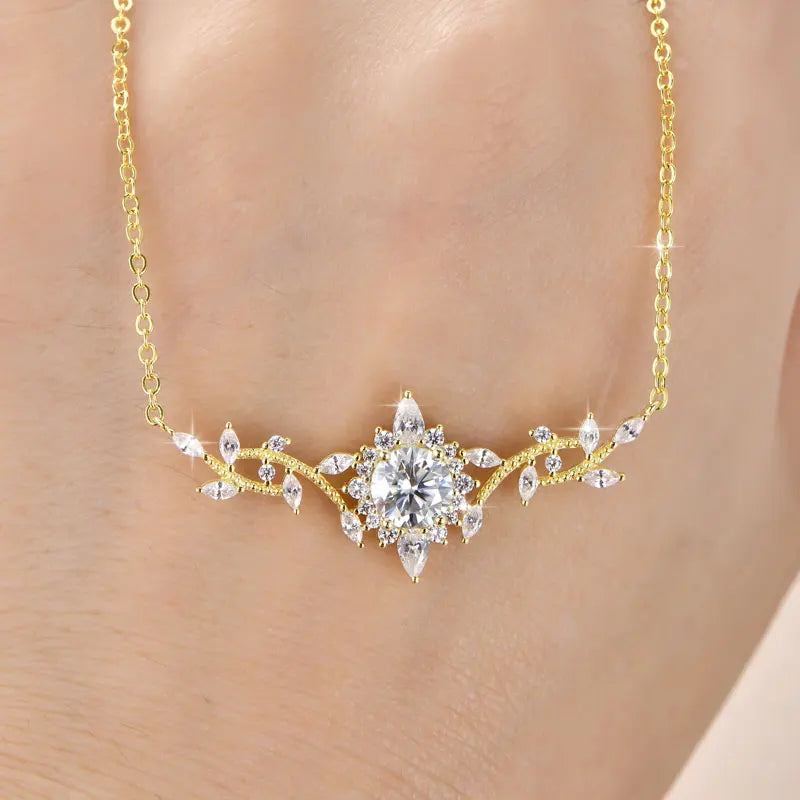 Certified Moissanite Floral Necklace – 14K Gold Filled Luxury Pendant for Women