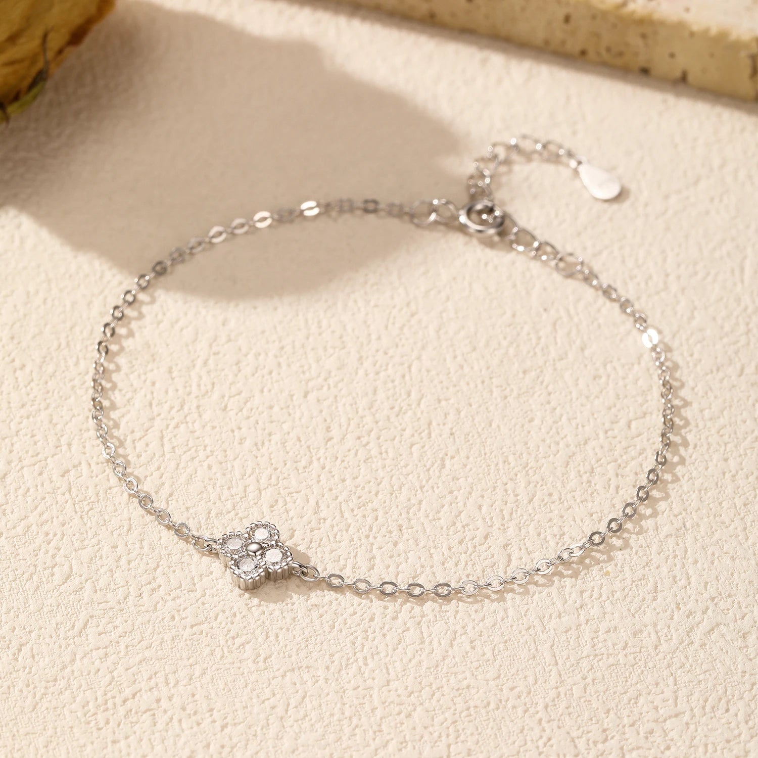 925 Sterling Silver CZ Four Leaf Clover Bracelet Women Dainty Stackable Gift