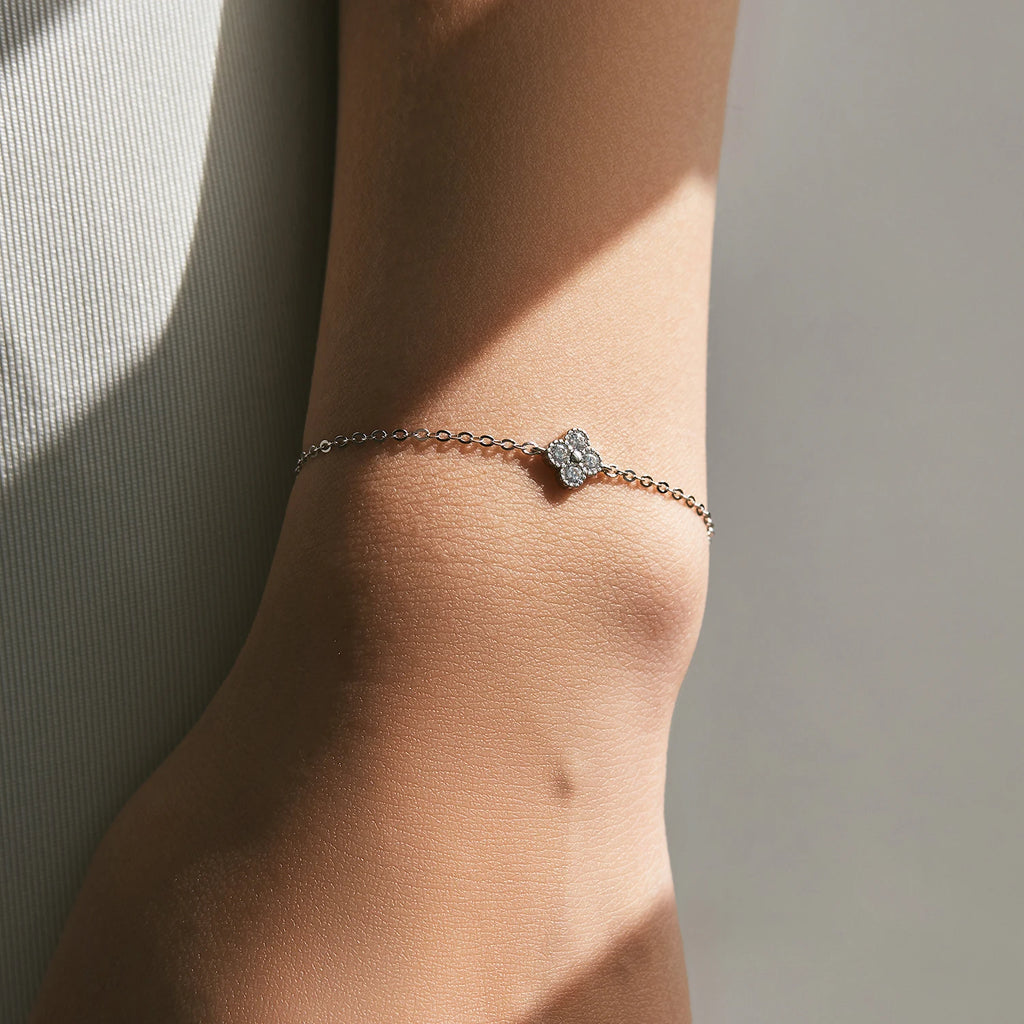 925 Sterling Silver CZ Four Leaf Clover Bracelet Women Dainty Stackable Gift