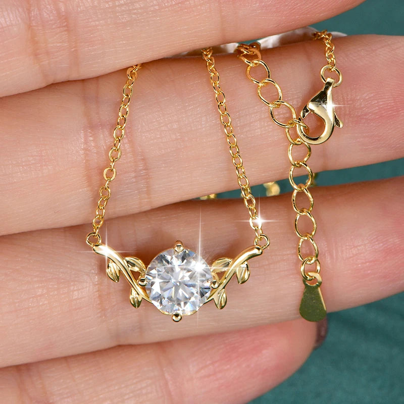 Certified 2CT Moissanite Necklace – Elegant Leaf Design Pendant for Women