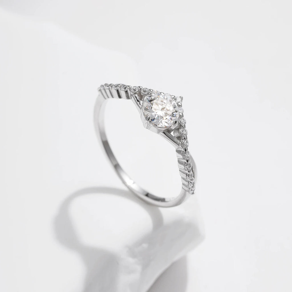 Crown Moissanite Engagement Ring – Women's Sterling Silver Solitaire Promise Ring