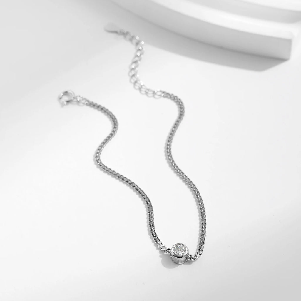 925 Sterling Silver 0.25CT Moissanite Bezel Bracelet Women Elegant Chain Gift