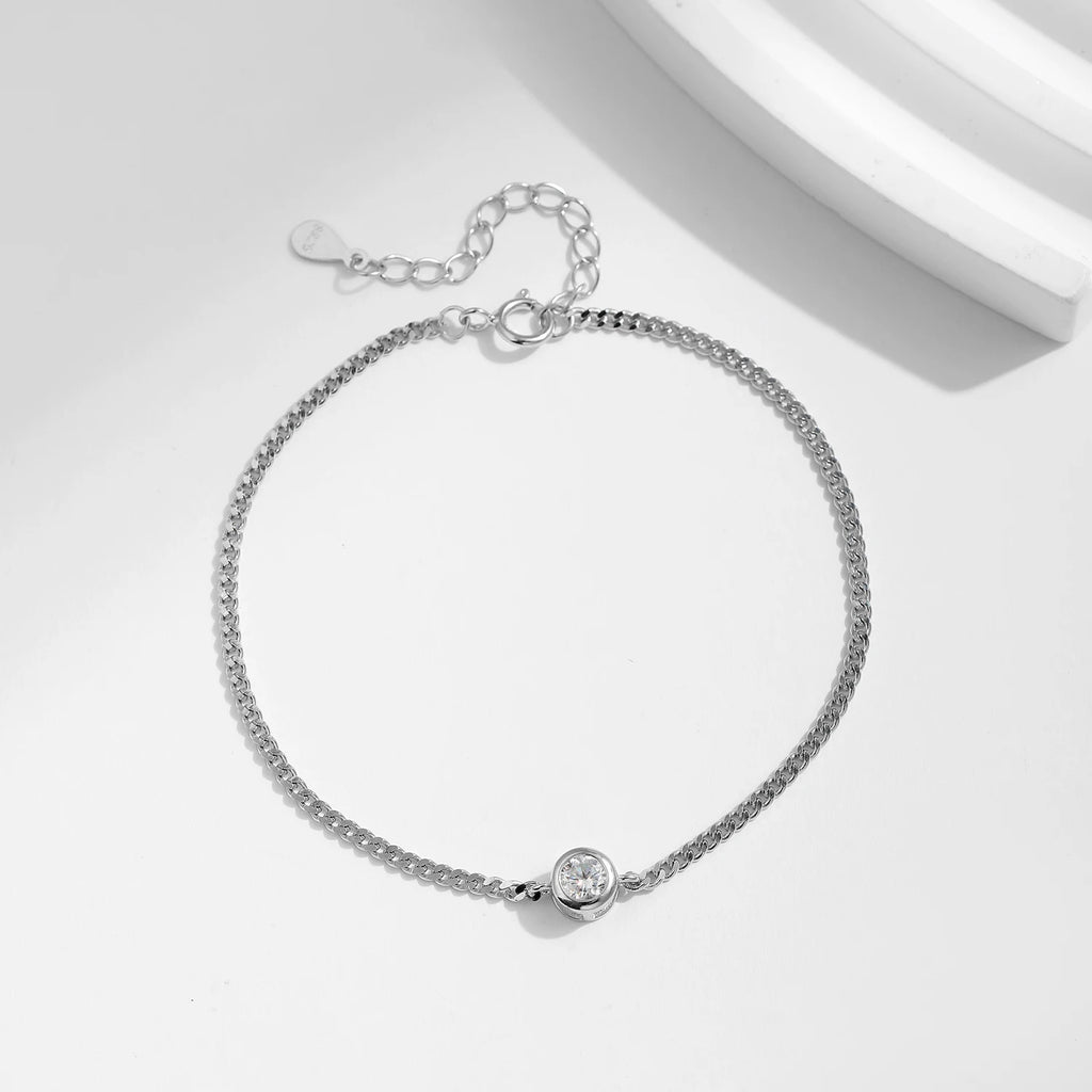 925 Sterling Silver 0.25CT Moissanite Bezel Bracelet Women Elegant Chain Gift
