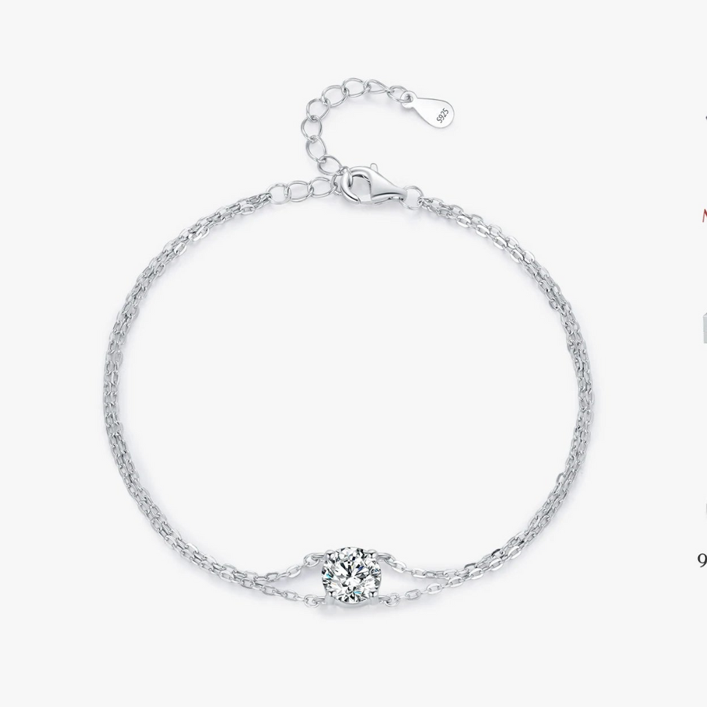 925 Sterling Silver 1CT D Color Moissanite Double Layer Bracelet Women Bridal