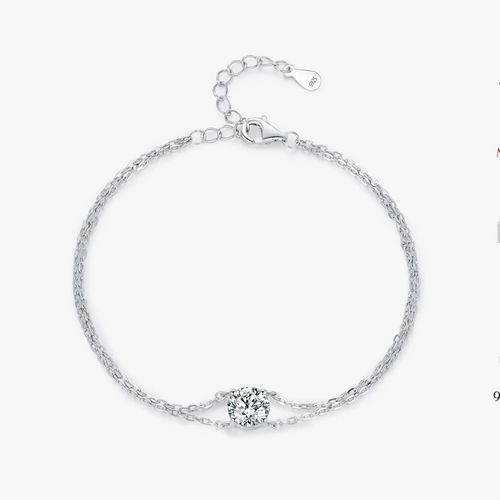 925 Sterling Silver 1CT D Color Moissanite Double Layer Bracelet Women Bridal