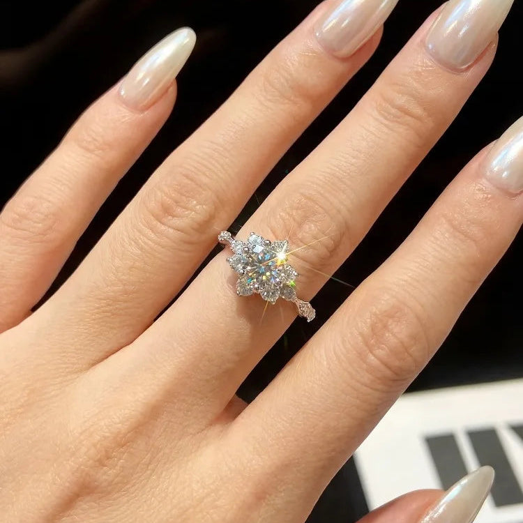 Women's Moissanite Halo Ring – Certified 1CT Sterling Silver Fine Jewelry