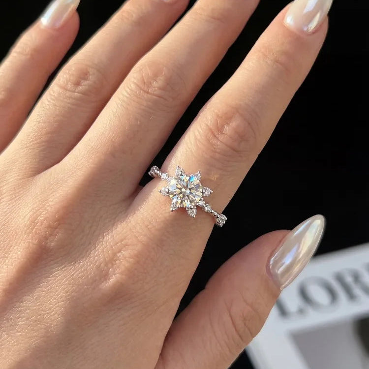 Women's Moissanite Halo Ring – Certified 1CT Sterling Silver Fine Jewelry