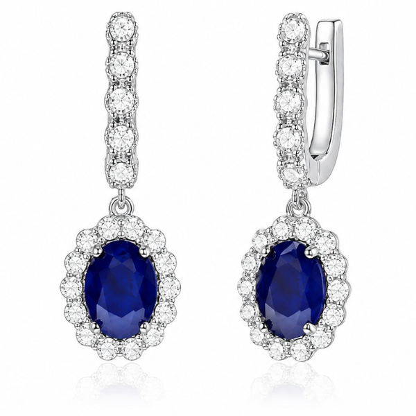 Royal Blue Teardrop Earrings – Halo Cubic Zirconia Statement Earrings